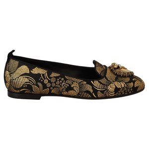 Dolce & Gabbana Black Gold Amore Heart Loafers Flats Shoes